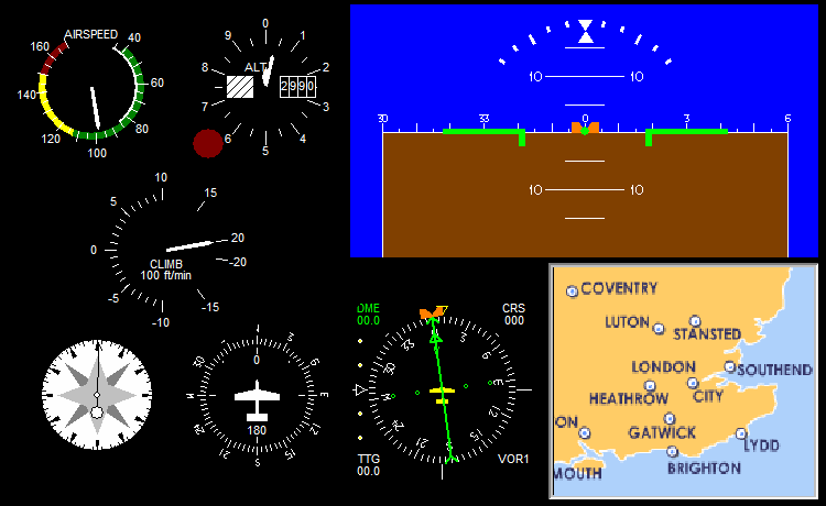 Simple example showing animated cockpit displays